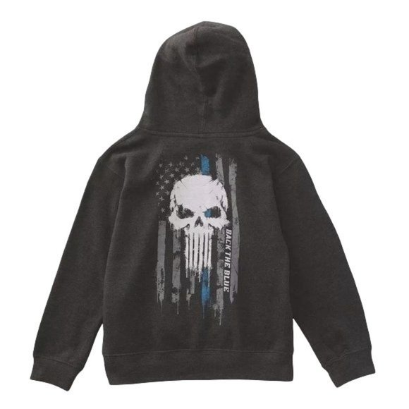 HOWITZER MENS GREY 'BACK THE BLUE' DISTRESSED GRAPHIC HOODIE - NWOT - SZ: XL - Picture 2 of 8